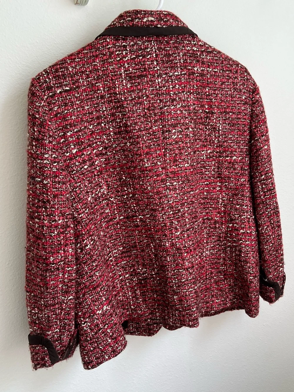 Talbots Red and Brown Trim Tweed Button-Front Jacket
